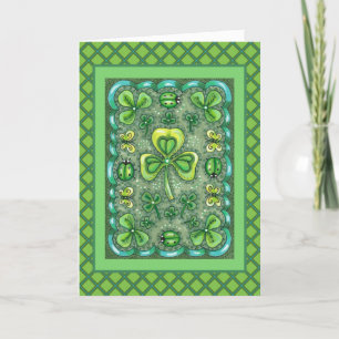 ST. PATRICK'S DAY FOLK ART SHAMROCKS N' LADYBUGS FEESTDAGEN KAART