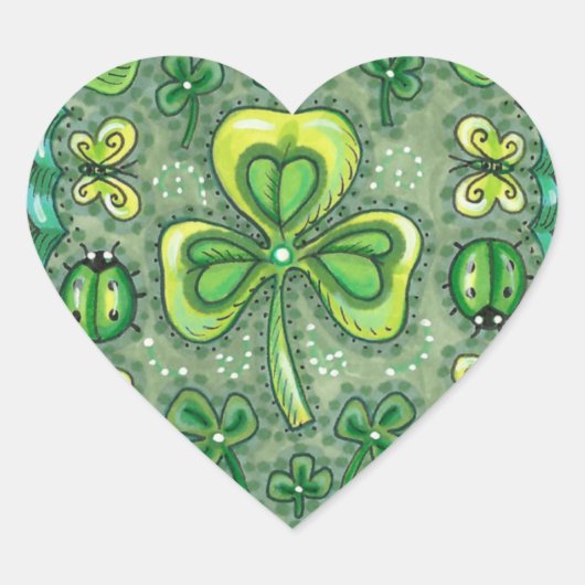 ST. PATRICK'S DAY FOLK ART SHAMROCKS N' LADYBUGS HART STICKER (Voorkant)