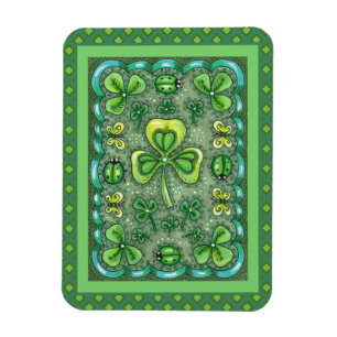 ST. PATRICK'S DAY FOLK ART SHAMROCKS N' LADYBUGS MAGNEET