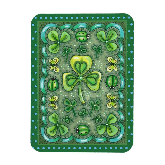ST. PATRICK'S DAY FOLK ART SHAMROCKS N' LADYBUGS MAGNEET (Verticaal)