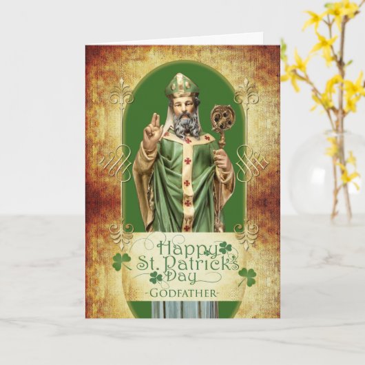 St. Patrick's Day for Godfather with Saint Statue Kaart (Gele Bloem)