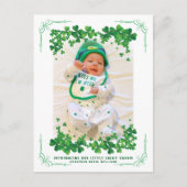 St Patrick's Day Foto Birth Aankondigingskaart (Voorkant)