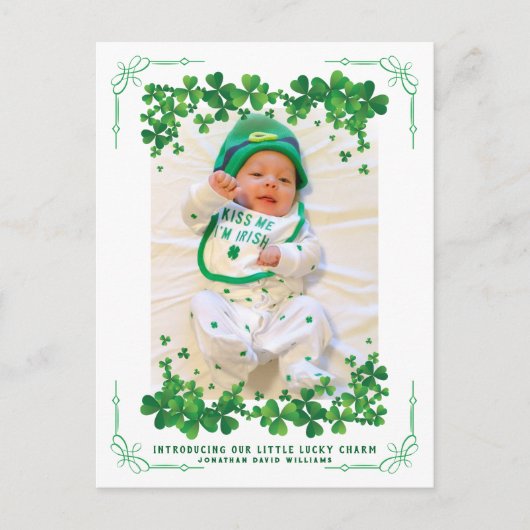 St Patrick's Day Foto Birth Aankondigingskaart (Voorkant)