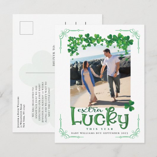 St Patrick's Day Foto Zwangerschap Aankondigingskaart (Voorkant / Achterkant)