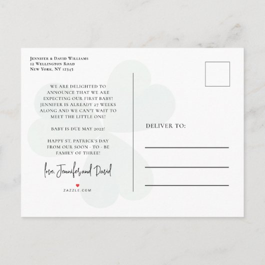 St Patrick's Day Foto Zwangerschap Aankondigingskaart (Achterkant)