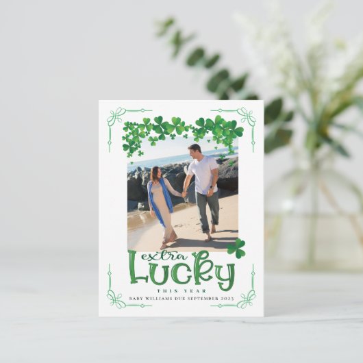 St Patrick's Day Foto Zwangerschap Aankondigingskaart (Staand voorkant)