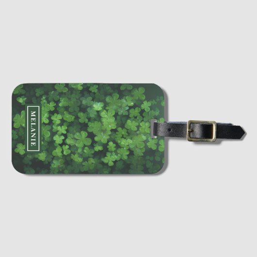 St. Patrick's Day Four-Leaf Clover gepersonaliseer Bagagelabel (Voorkant (horizontaal))