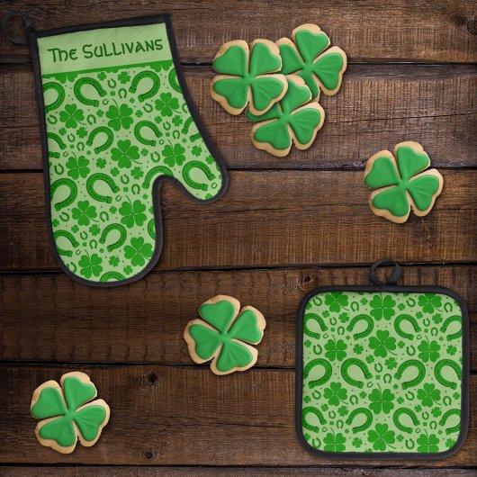 St Patrick's Day Four Leaf Clover & Hoefijzer Ovenwant & Pannenlap Set