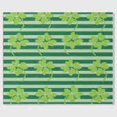St Patricks Day Four Leaf Clover Stripes Pattern Cadeaupapier (Vlak)
