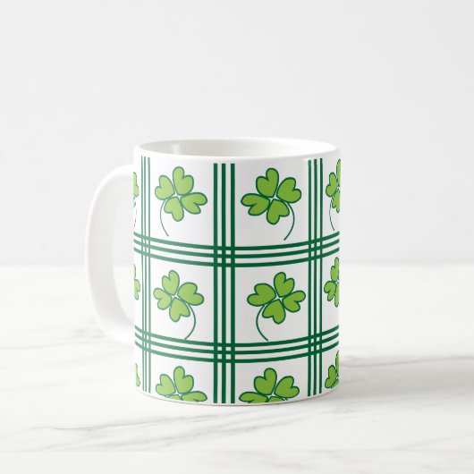 St Patricks Day Four Leaf Lucky Clover Pattern Koffiemok (Voorkant links)