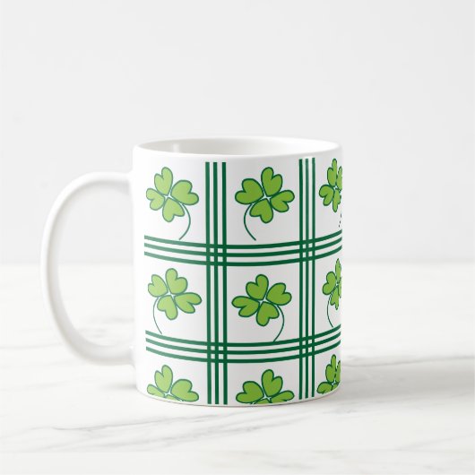 St Patricks Day Four Leaf Lucky Clover Pattern Koffiemok (Links)