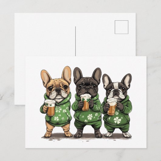 St. Patrick's Day Franse Bulldogs Feestdagenkaart (Voorkant / Achterkant)