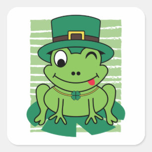 St. Patrick's Day Frog Lucky Shamrock Vierkante Sticker