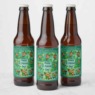 St. Patrick's Day Fun Schattig "Party Leprechauns" Bier Etiket