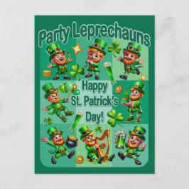 St. Patrick's Day Fun Schattig "Party Leprechauns" Briefkaart