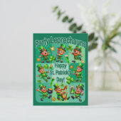 St. Patrick's Day Fun Schattig "Party Leprechauns" Briefkaart (Staand voorkant)