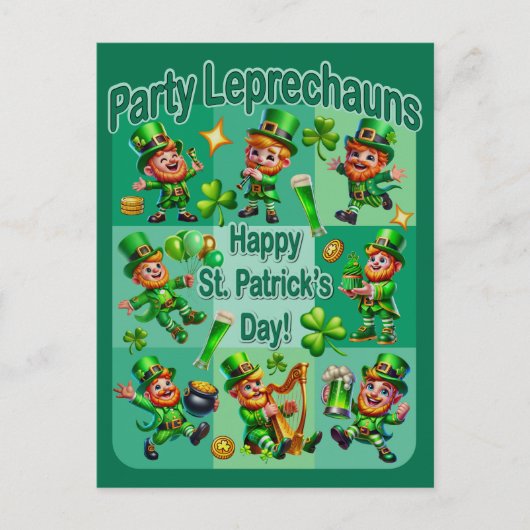St. Patrick's Day Fun Schattig "Party Leprechauns" Briefkaart (Voorkant)