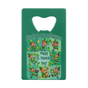 St. Patrick's Day Fun Schattig "Party Leprechauns" Creditkaart Flessenopener