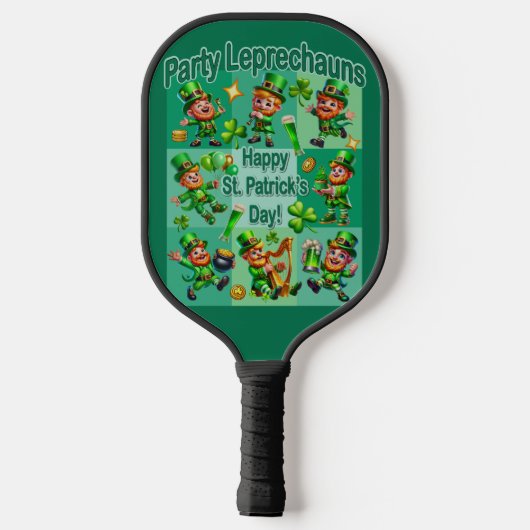 St. Patrick's Day Fun Schattig "Party Leprechauns" Pickleball Paddle (Achterkant)