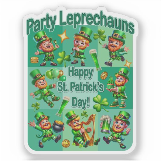 St. Patrick's Day Fun Schattig "Party Leprechauns" Sticker (Voorkant)