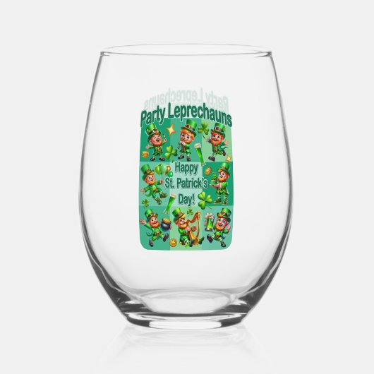 St. Patrick's Day Fun Schattig "Party Leprechauns" Wijnglas Zonder Voet (Voorkant)