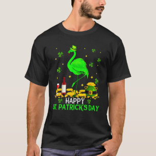 St. Patrick's Day Funny Green Flamingo Drink Wi T-shirt