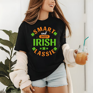 St Patricks Day Funny Irish Lassie Green Shamrocks Tri-Blend Shirt