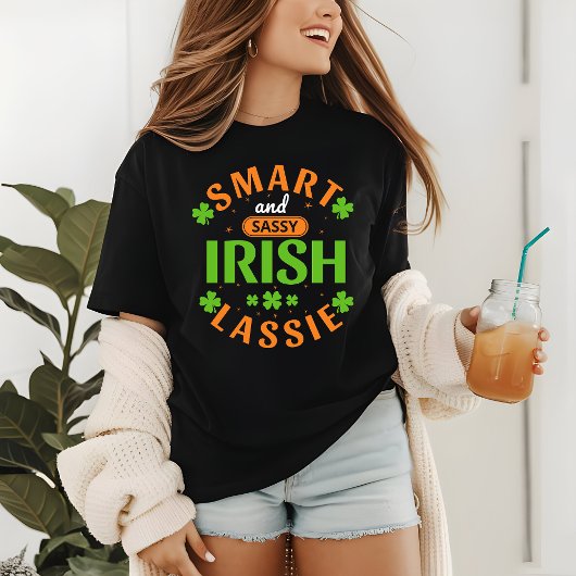 St Patricks Day Funny Irish Lassie Green Shamrocks Tri-Blend Shirt