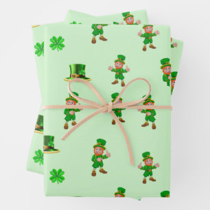 St. Patrick's Day Funny Leprechaun, Pet, Clover Inpakpapier Vel