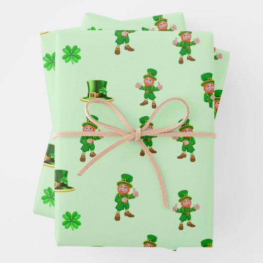 St. Patrick's Day Funny Leprechaun, Pet, Clover Inpakpapier Vel (In situ)