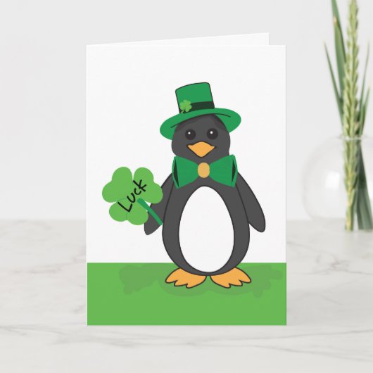 St. Patricks Day Funny Lucky Penguin Kaart (Voorkant)