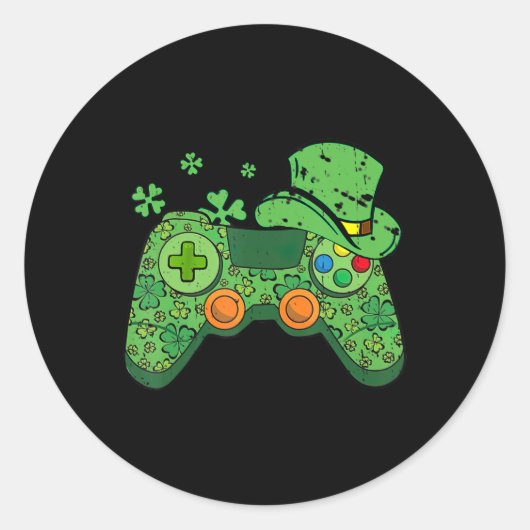 St Patricks Day Gamer Irish Game Controller Gamin Ronde Sticker (Voorkant)