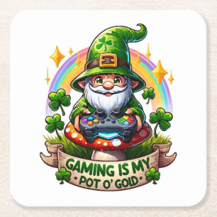 St. Patrick's Day Gamer Kabouter Kartonnen Onderzetters