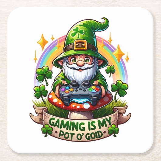 St. Patrick's Day Gamer Kabouter Kartonnen Onderzetters (Voorkant)