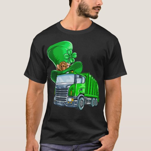St Patricks Day Garbage Truck  Shamrock Men Kids T-shirt (Voorkant)