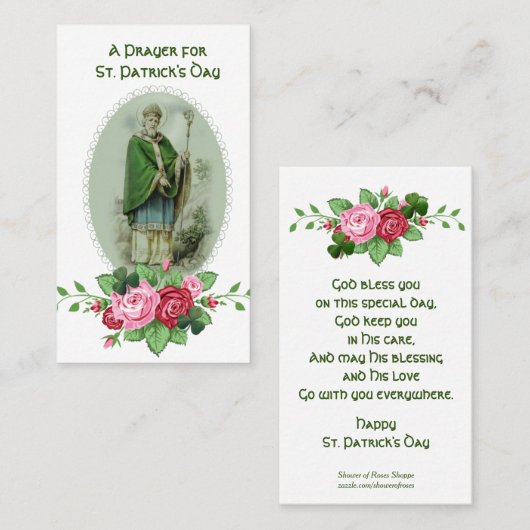 St. Patrick's Day Gebed Zegen Religieuze Heilige Visitekaartje (Voorkant / Achterkant)