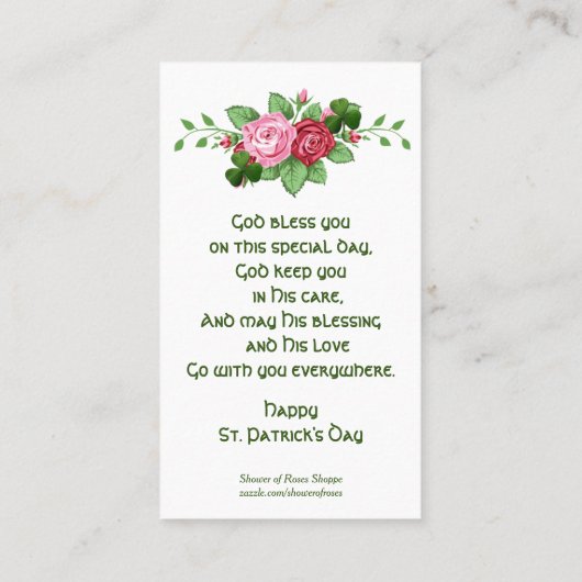 St Patrick's Day Gebed Zegen Religieuze Heilige Visitekaartje (Achterkant)