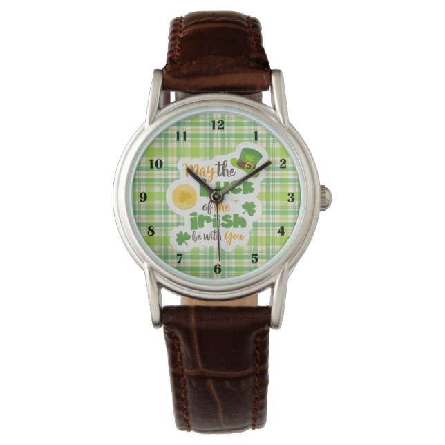 St Patricks Day Geluk van de Ierse Plaid Horloge (Voorkant)