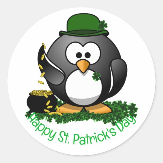St. Patrick's Day Geluks Penguin Ronde Sticker (Voorkant)