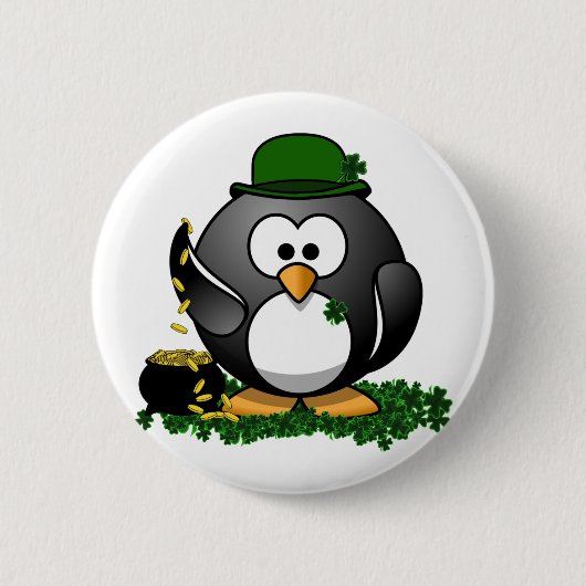 St. Patrick's Day Geluks Pinguïn met Pot met Goud Ronde Button 5,7 Cm (Voorkant)