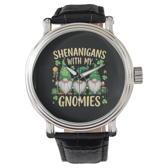St. Patrick's Day Geluks Shamrock Kabouter Horloge (Voorkant)