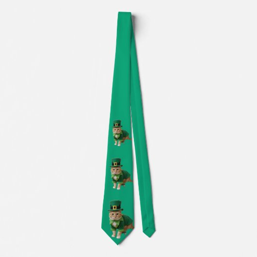 St. Patrick's Day Gelukskat Groen  Stropdas (Voorkant)