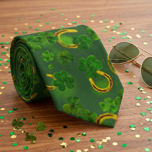 St. Patrick's Day Geluksmeisje Groen & Goud Klaver Stropdas