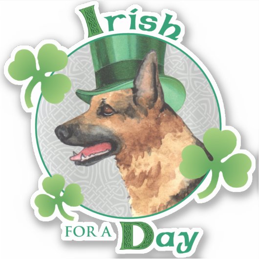 St. Patrick's Day German Shepherd Vinyl Sticker (Voorkant)