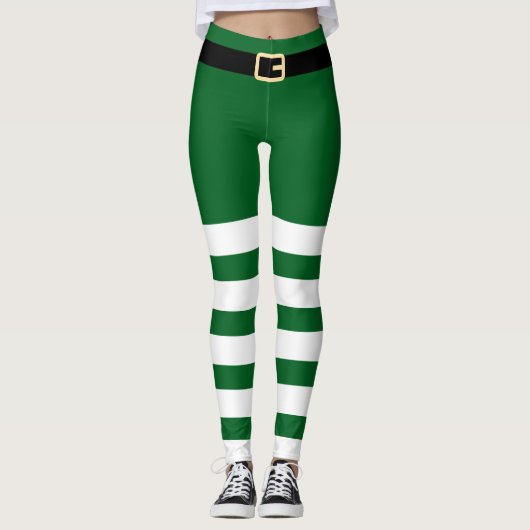 St. Patrick's Day gestreept groen en wit Leprechau Leggings (Voorkant)