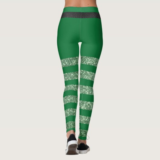 St. Patrick's Day gestreepte groene glitter Leprec Leggings (Achterkant)