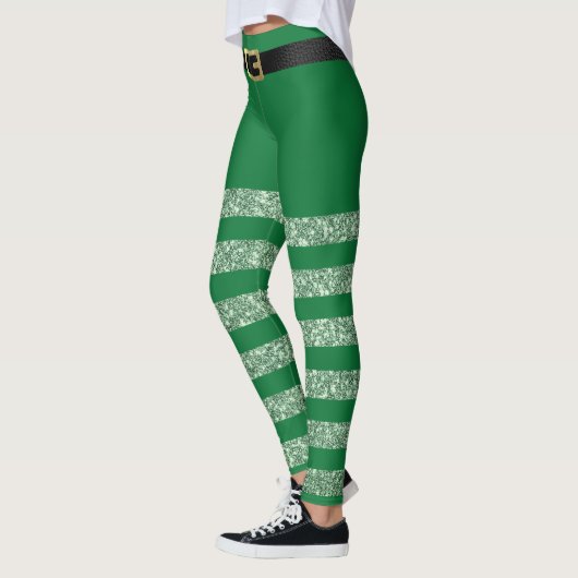 St. Patrick's Day gestreepte groene glitter Leprec Leggings (Links)