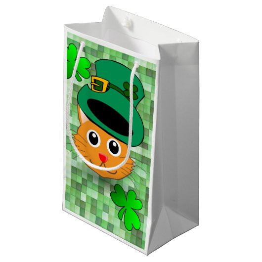 St. Patrick's Day Gift Bag Cat Klein Cadeauzakje (Voorkant Gekanteld)