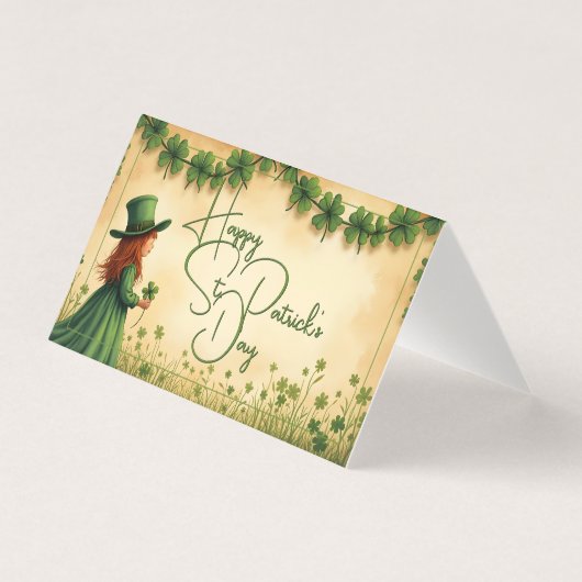 St. Patrick's Day Girl met Shamrocks Kaart (Voorkant)
