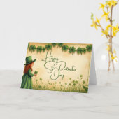 St. Patrick's Day Girl met Shamrocks Kaart (Gele Bloem)